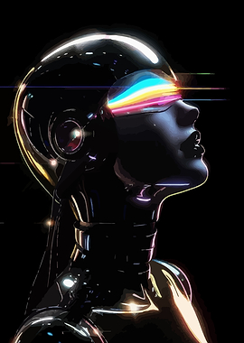 Cyberpunk Robot Head with Neon Lights