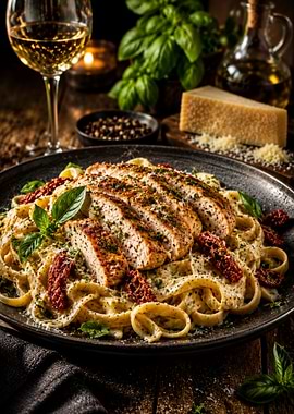 Chicken Fettuccine Alfredo with Sun-Dried Tomatoes