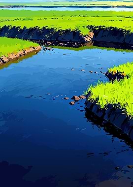 Serene River and Lush Greenery