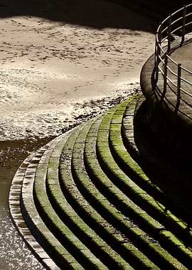Mossy steps by the water