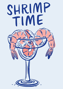 Shrimp Time Cocktail Illustration Poster Funny Seafood Kitchen Wall Art