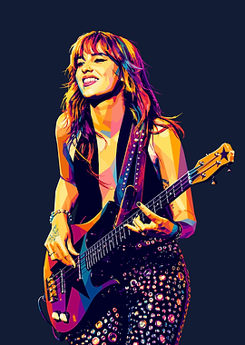 Woman playing bass guitar