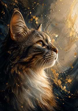 Majestic Cat with Golden Accents
