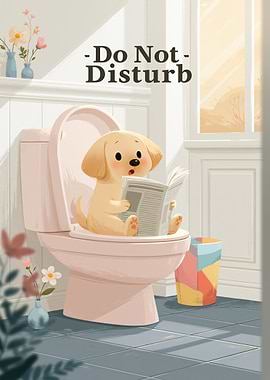 Cute Dog Reading Newspaper on Toilet