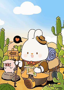 Cute Bunny and Pig on a Desert Adventure