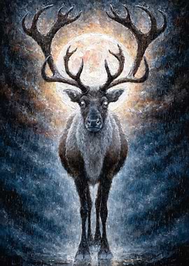 Majestic Reindeer in Moonlight