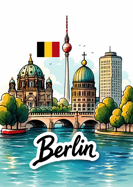 Berlin Cityscape with Belgian Flag