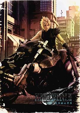 Cloud Strife on a Motorcycle