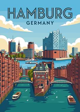Hamburg, Germany Cityscape Poster