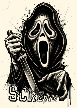 Ghostface with Knife and Scream Text