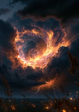 Fiery Tornado in a Stormy Sky