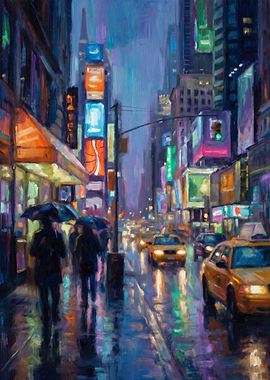 Rainy Times Square Painting