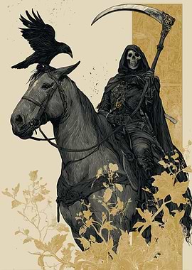 Grim Reaper on Horse with Raven