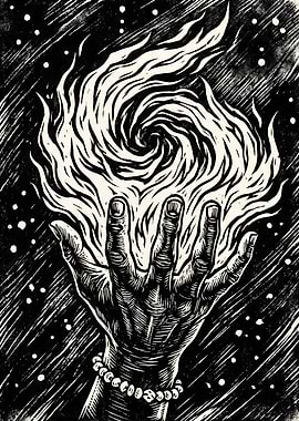 Hand Conjuring Fiery Vortex