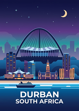 Durban South Africa Skyline at Night