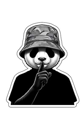Panda Wearing Bucket Hat Shushing