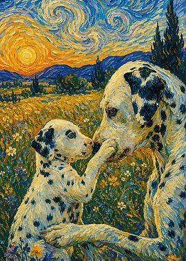 Dalmatians in a Starry Night Field