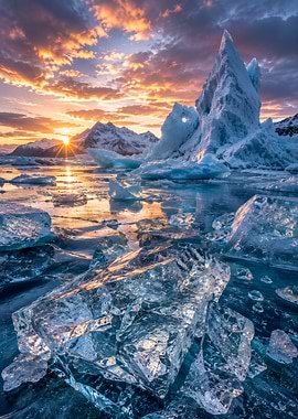 Arctic Sunrise Over Icebergs