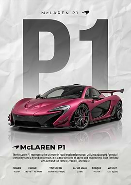 pink sleek mclaren p1 Supercar Poster