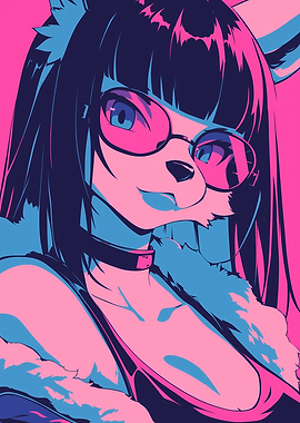 Anime Furry Character with Pink Sunglasses