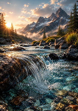 Mountain Stream at Sunset