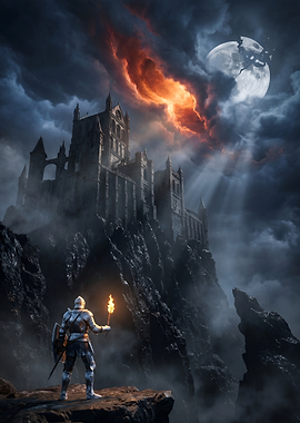 Knight with Torch Before Castle