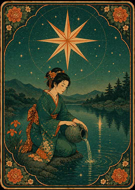 Woman pouring water under a star Tarot Card