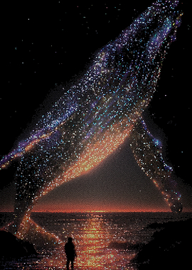 Cosmic Whale Over Sunset Ocean