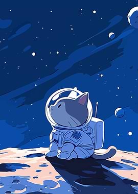Cat Astronaut on Lunar Surface