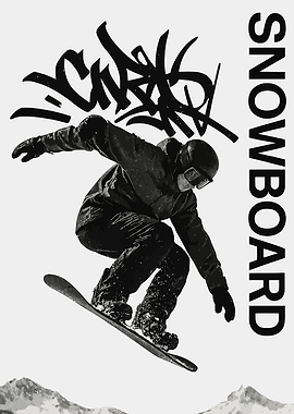 Snowboarder Mid-Air with Graffiti