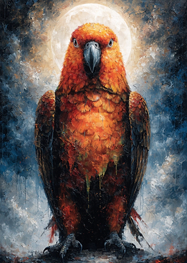 Fiery Parrot in Moonlight