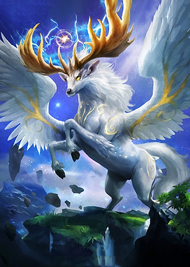 Mythical Winged Deer with Antlers