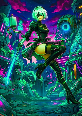 2B in a Cyberpunk City