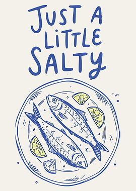 Just A Little Salty Funny Fish Kitchen Wall Art Vintage Coastal Poster