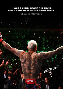 Charles Oliveira with Lion Tattoo