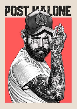 Post Malone Portrait with Tattoos