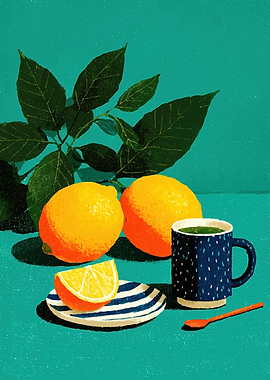 Still life with lemons and tea