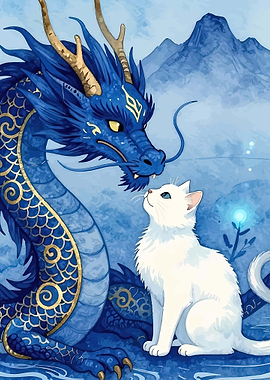 Dragon and White Cat