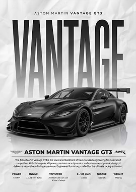 sleek black martin vantage gt3 Poster