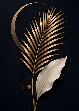 Golden Palm Leaf and Abstract Design