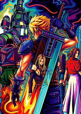 Final Fantasy VII Characters in Vibrant Art