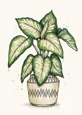 Watercolor Potted Plant Illustration