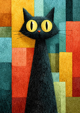 Black Cat with Big Yellow Eyes