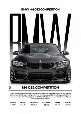 sleek black bmw m4 g82 competition Car poster