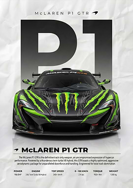 A striking mclaren p1 gtr Monster Livery car poster