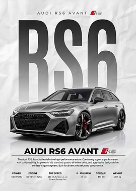 A sleek silver audi rs6 avant car Poster