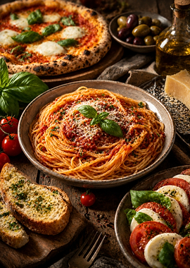 Italian Feast with Pizza and Pasta