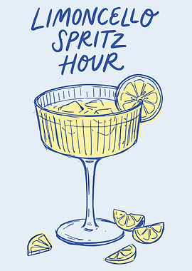 Limoncello Spritz Cocktail Wall Art Print | Italian Summer Drink Poster