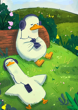 Ducks Listening to Music Outdoors
