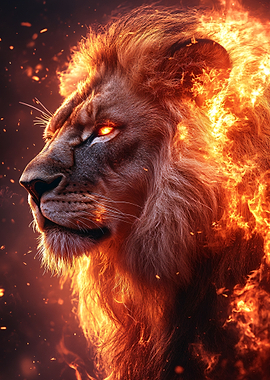 Lion engulfed in flames